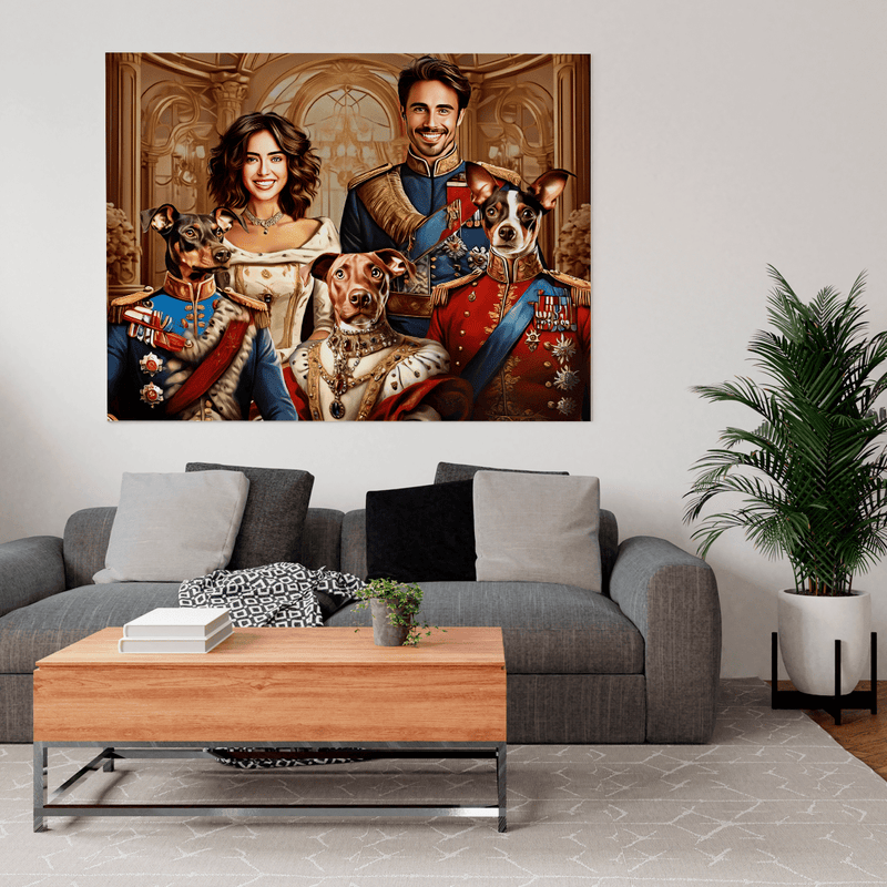 Königliches Porträt mit Haustieren - Druck auf Leinwand, personalisierte Geschenk für Familie - Adamell.de