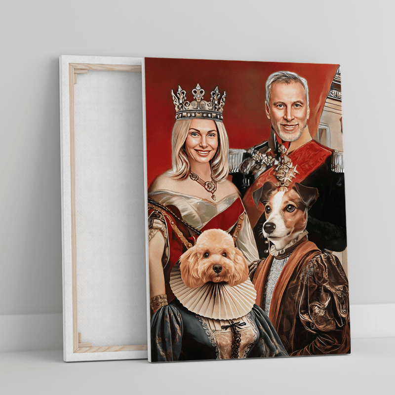 Königspaar mit Hunden - Druck auf Leinwand, personalisiertes Geschenk für Paar - Adamell.de