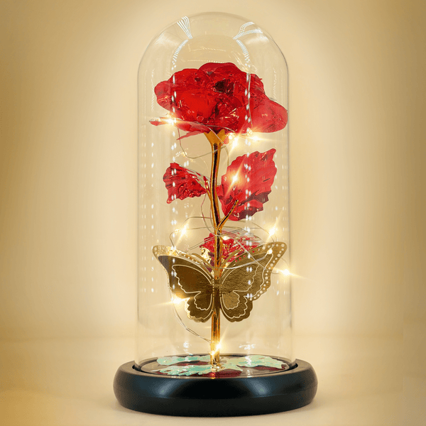 Leuchtende ewige Rose aus Glas mit Schmetterling + Kostenlose - Adamell.de