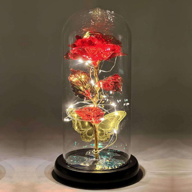 Leuchtende ewige Rose aus Glas mit Schmetterling + Kostenlose - Adamell.de