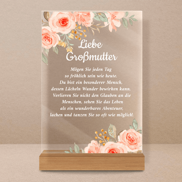 Liebe Großmutter - Druck auf Glas, personalisiertes Geschenk für Oma - Adamell.de