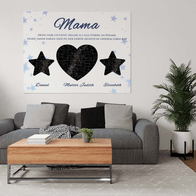 Liebe heller als die Sterne - Druck auf Leinwand, personalisiertes Geschenk für Mama - Adamell.de