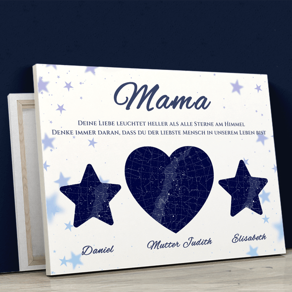 Liebe heller als die Sterne - Druck auf Leinwand, personalisiertes Geschenk für Mama - Adamell.de