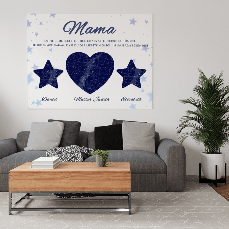 Liebe heller als die Sterne - Druck auf Leinwand, personalisiertes Geschenk für Mama - Adamell.de