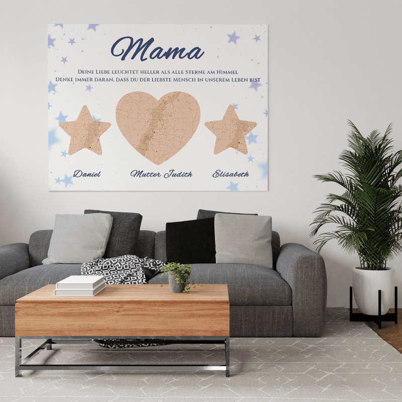 Liebe heller als die Sterne - Druck auf Leinwand, personalisiertes Geschenk für Mama - Adamell.de