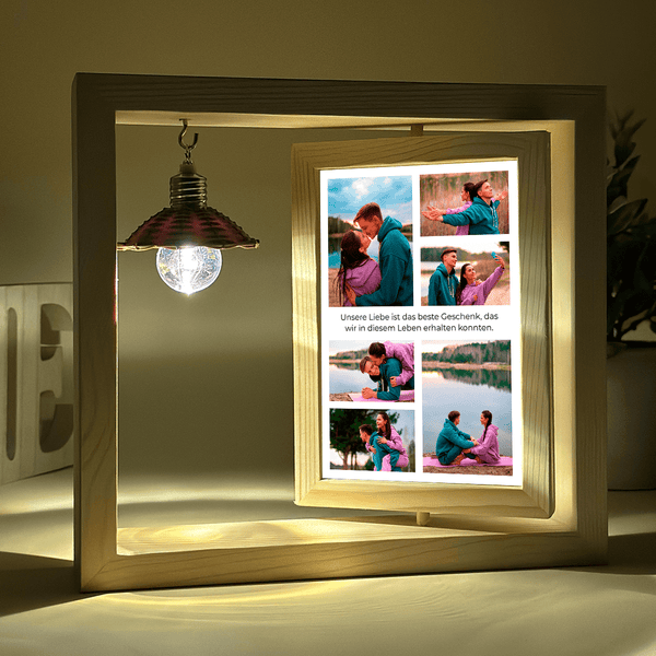 Liebe ist Geschenk - Druck auf Glas in Holzrahmen + led, personalisiertes Geschenk für Paar - Adamell.de