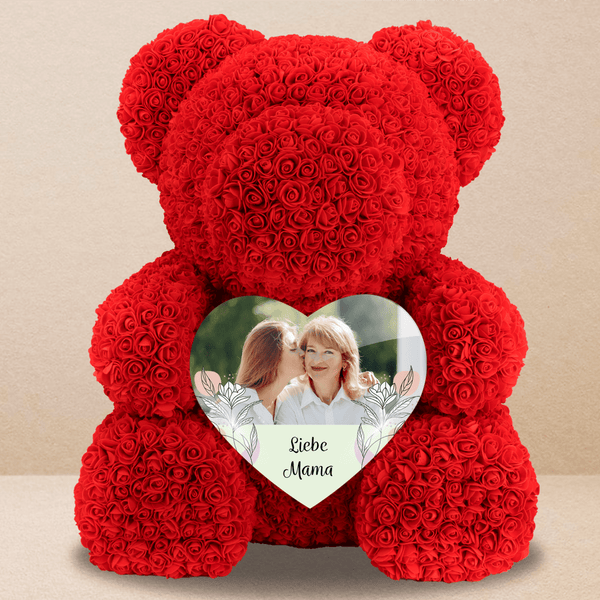 Liebe Mama + Foto - Rosenbären mit Aufdruck, personalisiertes Geschenk für Mama - Adamell.de
