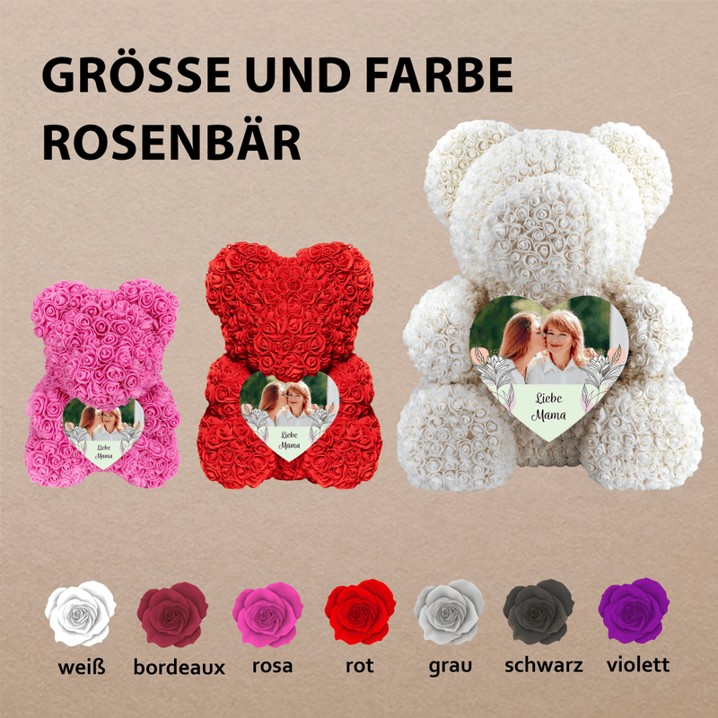 Liebe Mama + Foto - Rosenbären mit Aufdruck, personalisiertes Geschenk für Mama - Adamell.de