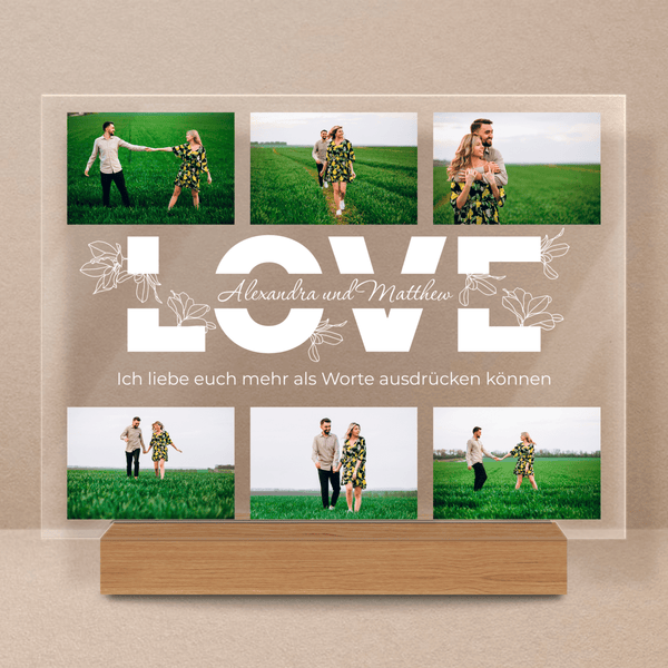 LOVE Collage mit Namen - Druck auf Glas, personalisiertes Geschenk für Mann - Adamell.de