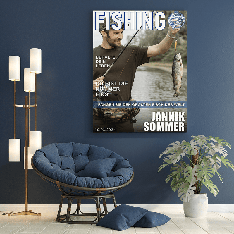 Magazin Fishing - Druck auf Leinwand, personalisiertes Geschenk für Mann - Adamell.de