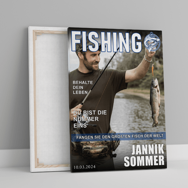 Magazin Fishing - Druck auf Leinwand, personalisiertes Geschenk für Mann - Adamell.de