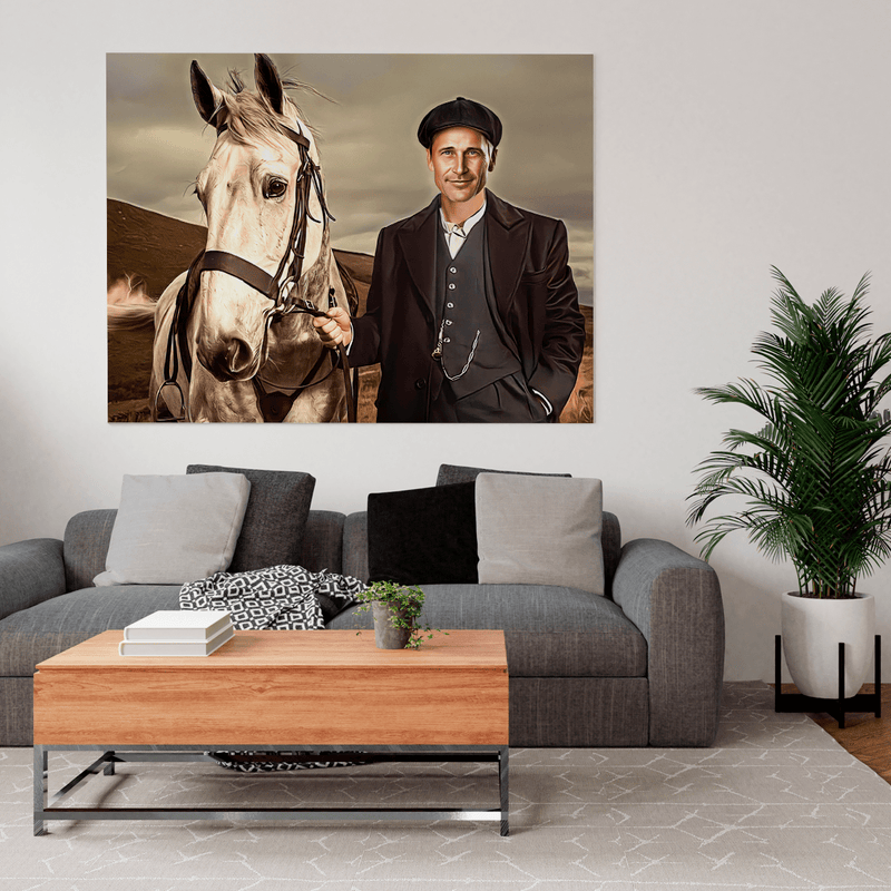 Mann mit Pferd - Druck auf Leinwand, personalisiertes Geschenk für Mann - Adamell.de