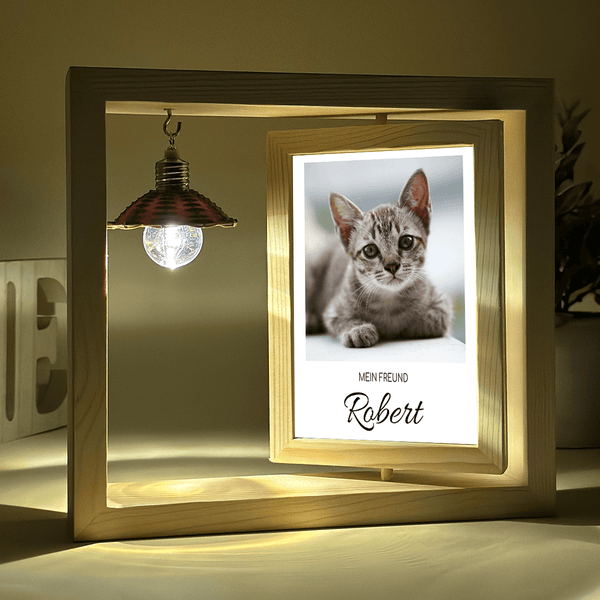 Mein Freund Katze - Druck auf Glas in Holzrahmen + led, personalisiertes Geschenk - Adamell.de