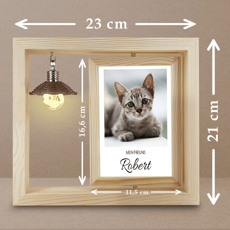 Mein Freund Katze - Druck auf Glas in Holzrahmen + led, personalisiertes Geschenk - Adamell.de