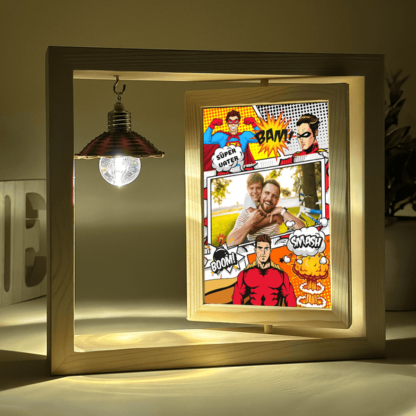 Mein Super-Papa - Druck auf Glas in Holzrahmen + led, personalisiertes Geschenk für Papa - Adamell.de