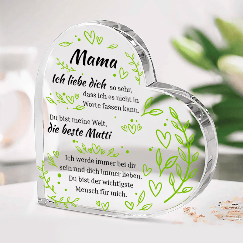 Meine geliebte Mutter - Herz aus Glas, personalisiertes Geschenk für Mama - Adamell.de