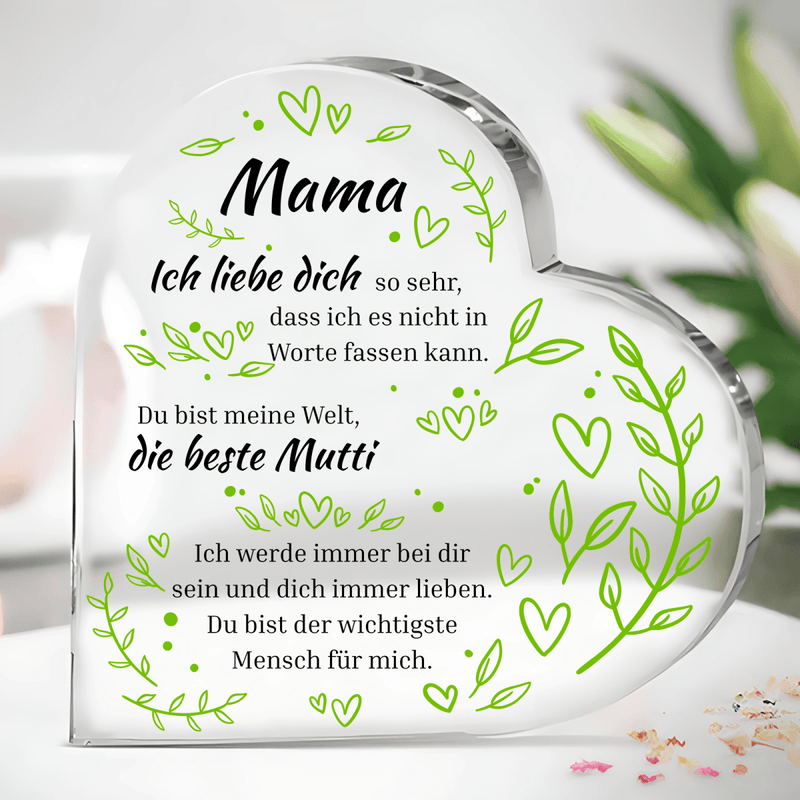 Meine geliebte Mutter - Herz aus Glas, personalisiertes Geschenk für Mama - Adamell.de