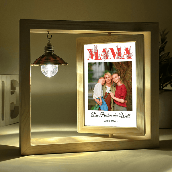 Meine Mama - Druck auf Glas in Holzrahmen + led, personalisiertes Geschenk für Mama - Adamell.de