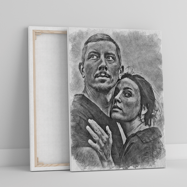 Mit Ehemann Bleistiftskizze - Druck auf Leinwand, personalisiertes Geschenk für Mann - Adamell.de