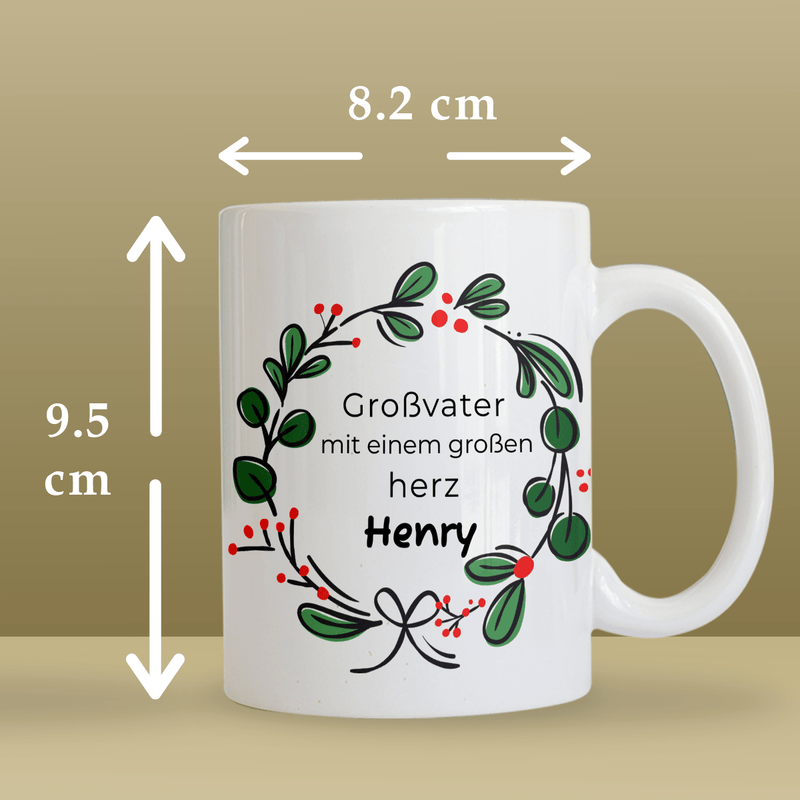 Mit einem großen Herz - 1x Bedruckte Tasse, personalisiertes Geschenk für Opa - Adamell.de