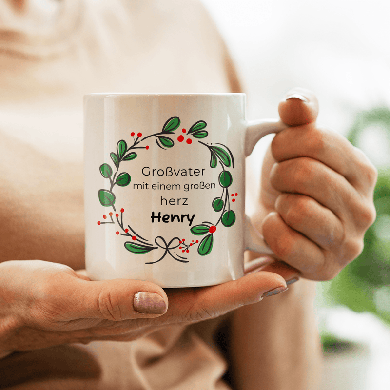 Mit einem großen Herz - 1x Bedruckte Tasse, personalisiertes Geschenk für Opa - Adamell.de