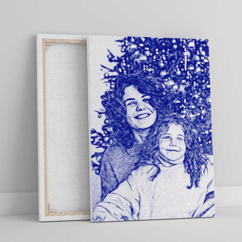 Mit Stift gezeichnetes Porträt - Druck auf Leinwand, personalisiertes Geschenk für Mama - Adamell.de