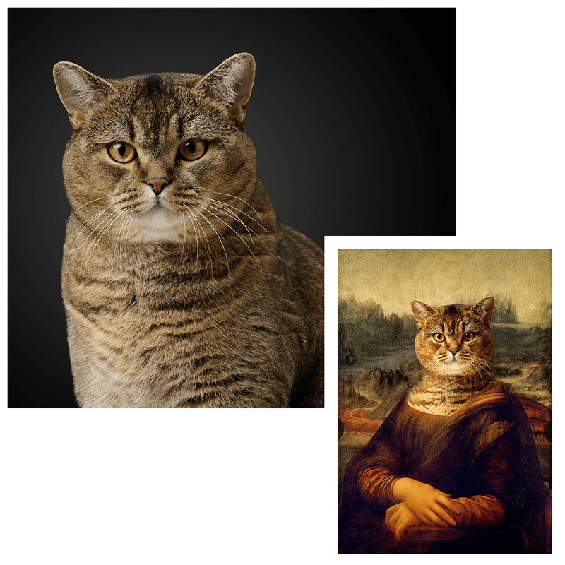 Mona Lisa Porträt Katze - Druck auf Leinwand, personalisiertes Geschenk - Adamell.de