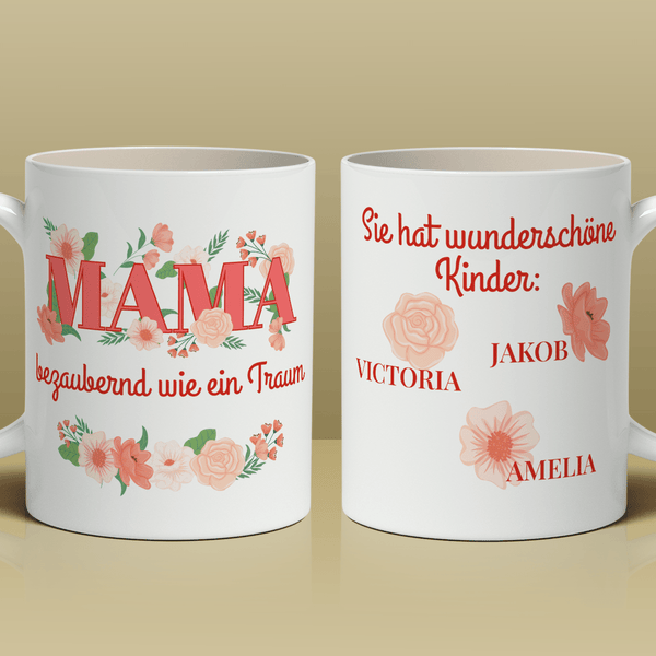 Mutter und ihre Kinder - 1x bedruckte Tasse, personalisiertes Geschenk für Mama - Adamell.de