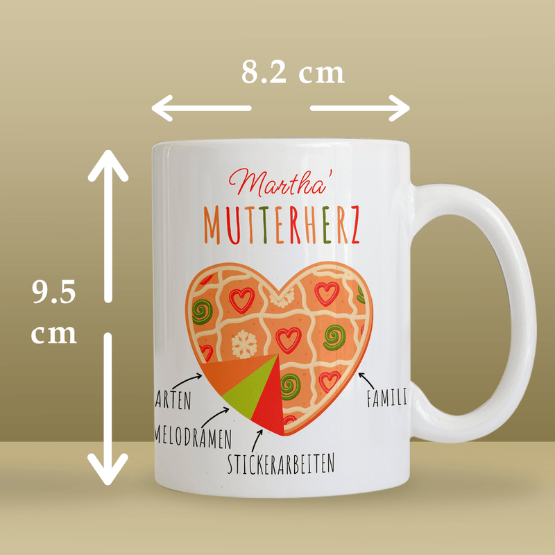 Mutterherz - 1x Bedruckte Tasse, personalisiertes Geschenk für Mama - Adamell.de