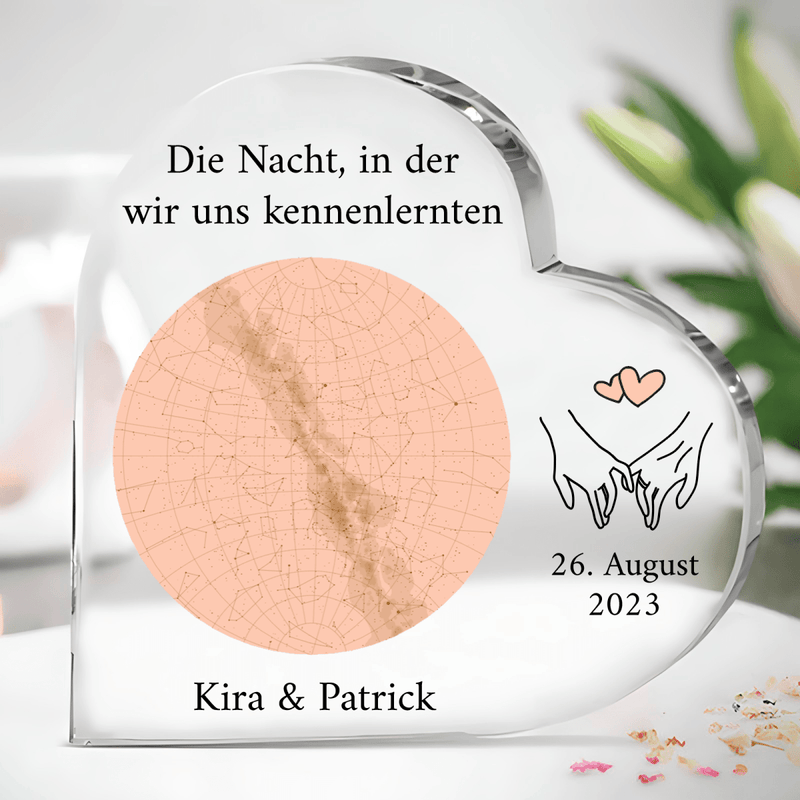 Nacht des Kennenlernens - Herz aus Glas, personalisiertes Geschenk für ihn - Adamell.de