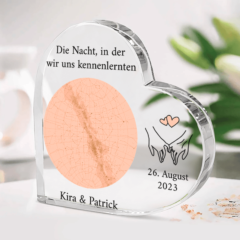 Nacht des Kennenlernens - Herz aus Glas, personalisiertes Geschenk für ihn - Adamell.de