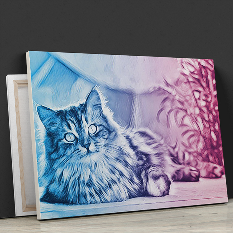 Blaue und rosa Katze Skizze - Bild auf Leinwand, personalisiertes Geschenk - Adamell.de