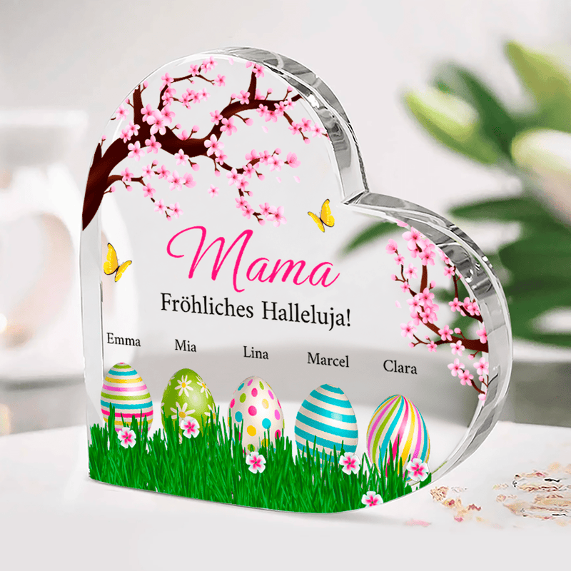 Ostereier mit Namen für Mama - Herz aus Glas, personalisiertes Geschenk für Mama - Adamell.de