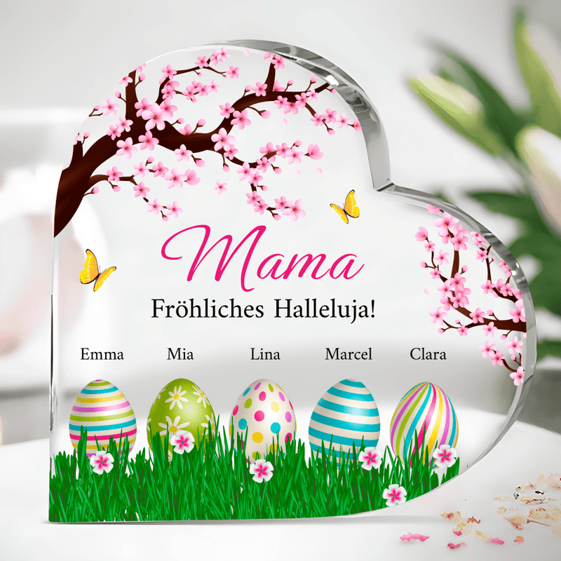 Ostereier mit Namen für Mama - Herz aus Glas, personalisiertes Geschenk für Mama - Adamell.de