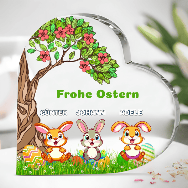 Osterhasen mit Namen - Herz aus Glas, personalisiertes Geschenk zu Ostern - Adamell.de