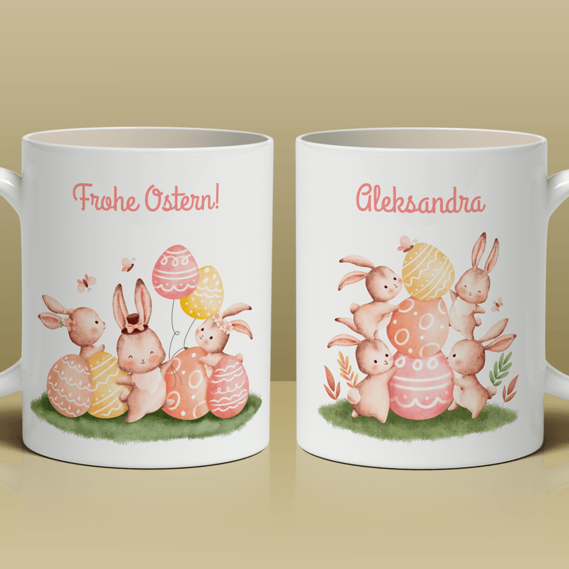 Osterhasen und Ostereier - 1x Bedruckte Tasse, personalisiertes Geschenk - Adamell.de