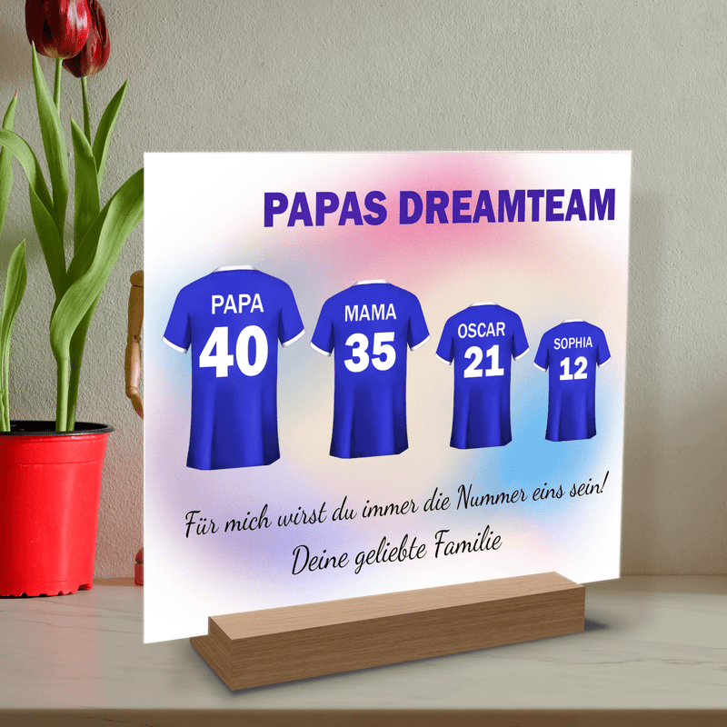 Papas Team - Druck auf Glas, personalisiertes Geschenk für Papa - Adamell.de