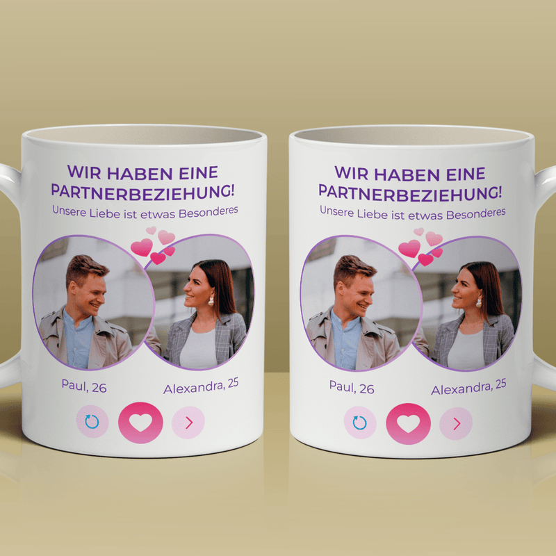 Partnerbeziehung - Satz von 2 x Bedruckte Tasse, personalisiertes Geschenk für Paar - Adamell.de