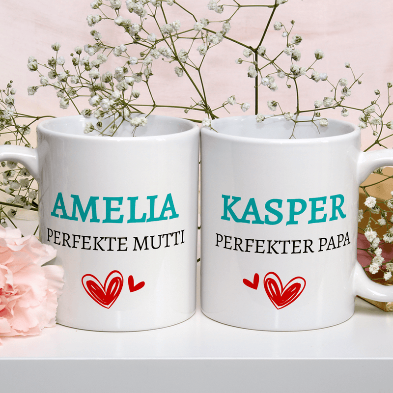Perfekte Eltern - Satz von 2 x Bedruckte Tasse, personalisiertes Geschenk für Eltern - Adamell.de