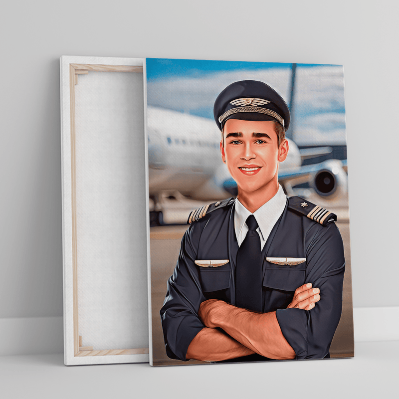 Pilotenporträt - Druck auf Leinwand, personalisiertes Geschenk für Mann - Adamell.de