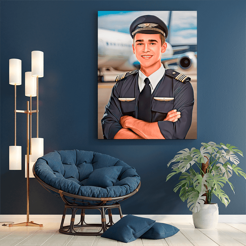 Pilotenporträt - Druck auf Leinwand, personalisiertes Geschenk für Mann - Adamell.de