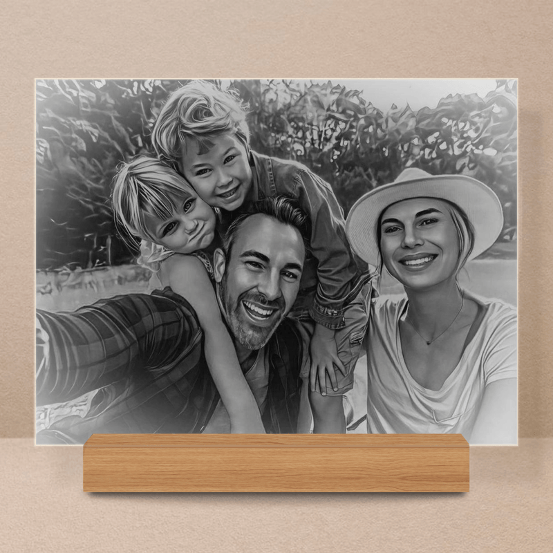 Portrait Skizze mehrere Personen Familie - Druck auf Glas, personalisiertes Geschenk - Adamell.de