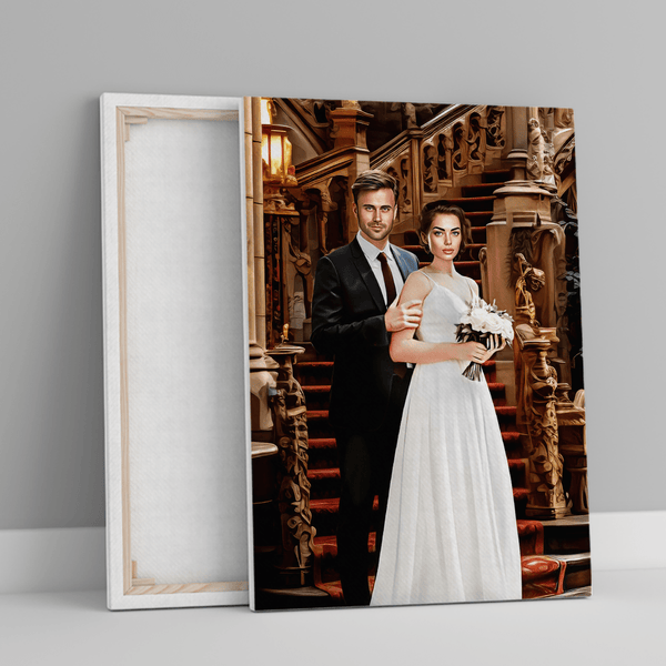 Porträt des Brautpaares - Druck auf Leinwand, personalisiertes Geschenk für ein Paar - Adamell.de