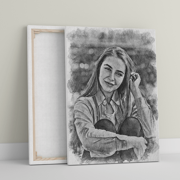 Porträt einer Frau Bleistiftskizze - Druck auf Leinwand, personalisiertes Geschenk für Frau - Adamell.de