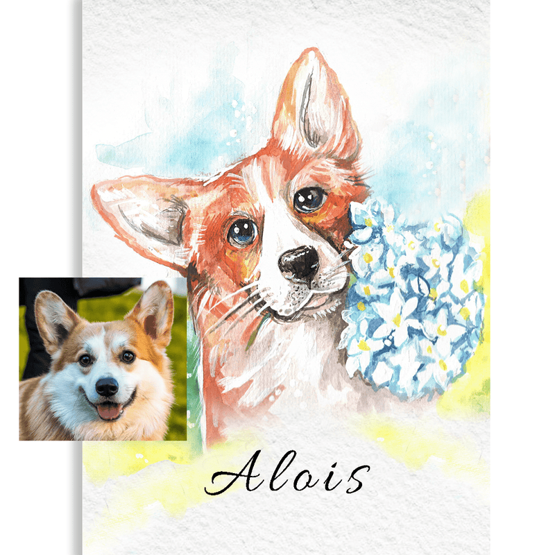 Porträt eines Hundes mit Blumen - Druck auf Leinwand, personalisiertes Geschenk - Adamell.de