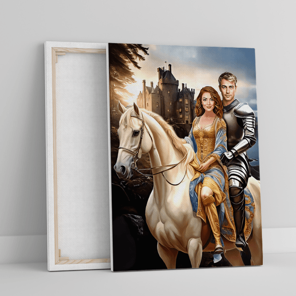 Porträt eines Paares zu Pferd - Druck auf Leinwand, personalisiertes Geschenk für ein Paar - Adamell.de