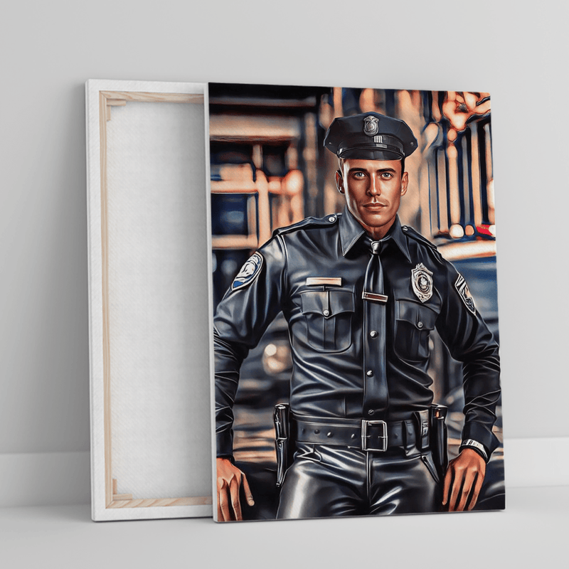 Porträt eines Polizisten - Druck auf Leinwand, personalisiertes Geschenk für Mann - Adamell.de