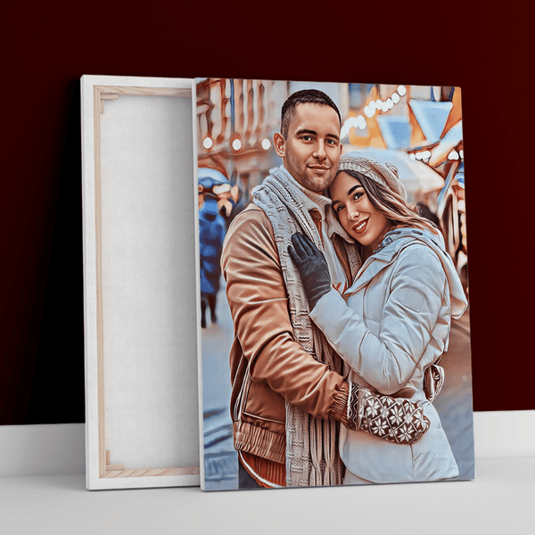 Porträt eines verliebten Paares - Druck auf Leinwand, personalisiertes Geschenk für Freund - Adamell.de