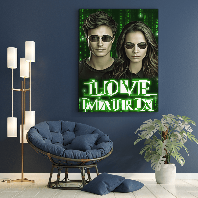 Porträt im Matrix-Stil - Druck auf Leinwand, personalisiertes Geschenk für ein Paar - Adamell.de