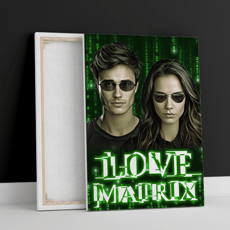 Porträt im Matrix-Stil - Druck auf Leinwand, personalisiertes Geschenk für ein Paar - Adamell.de